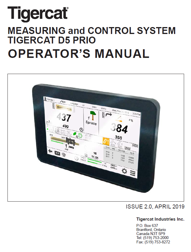 TIGERCAT DASA D5 TH568 HARVESTING HEAD OPERATOR/USER MANUAL (5680101-5681000)