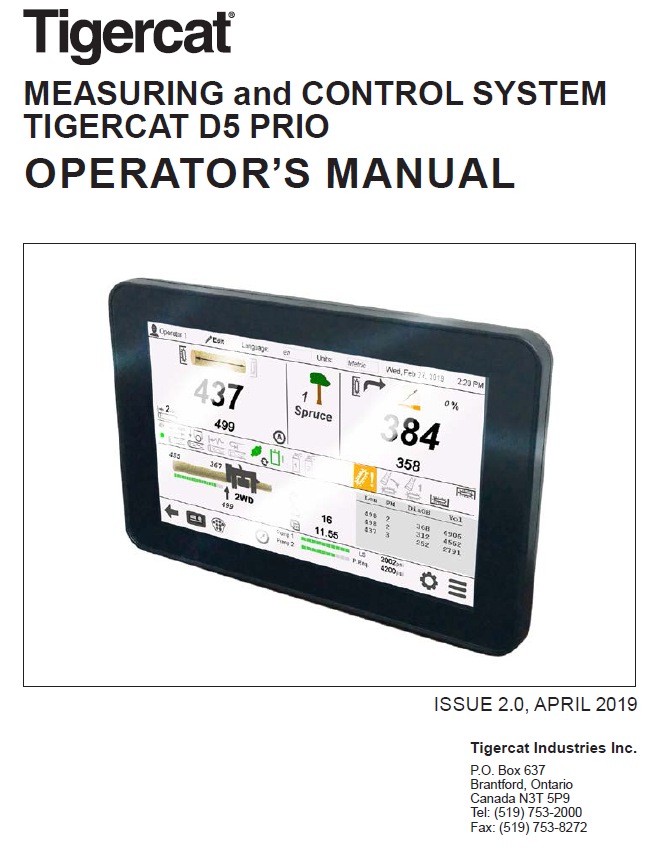 TIGERCAT DASA D5 HC570 HARVESTING HEAD OPERATOR/USER MANUAL (5700101-5701000)
