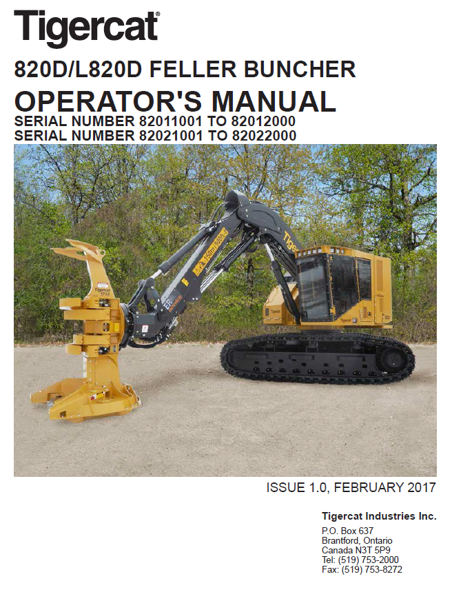TIGERCAT L820D FELLER BUNCHER OPERATOR/USER MANUAL (82021001-82022000)