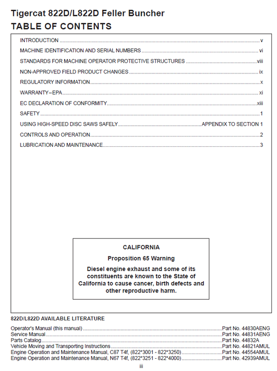 TIGERCAT L822D FELLER BUNCHER OPERATOR/USER MANUAL (82223001-82224000)