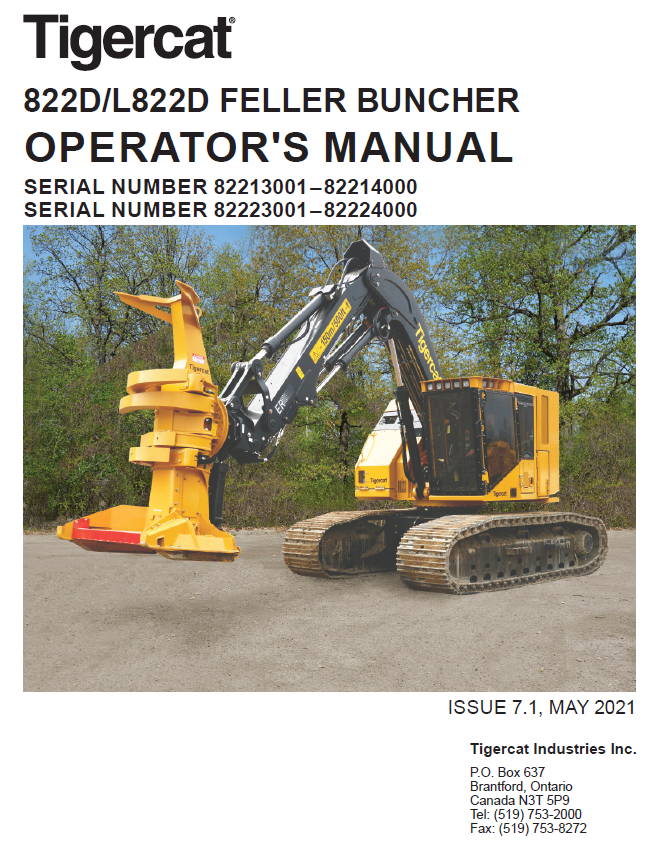 TIGERCAT L822D HARVESTER OPERATOR/USER MANUAL (82223001-82224000)