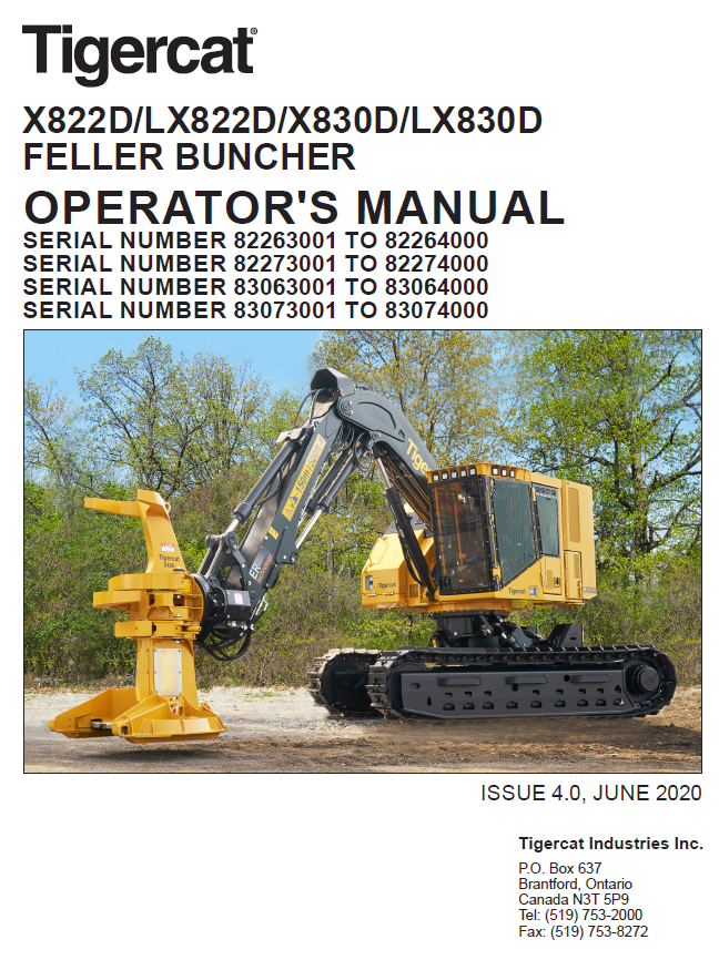 TIGERCAT X822D FELLER BUNCHER OPERATOR/USER MANUAL (82263001-82264000) - PDF FILE DOWNLOAD