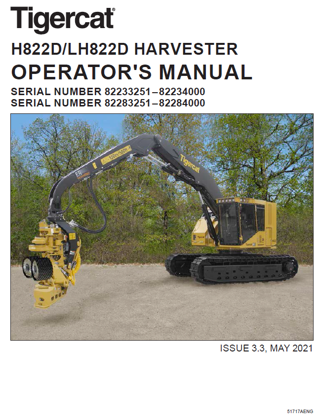 TIGERCAT LH822D HARVESTER OPERATOR/USER MANUAL (82283251-82284000)