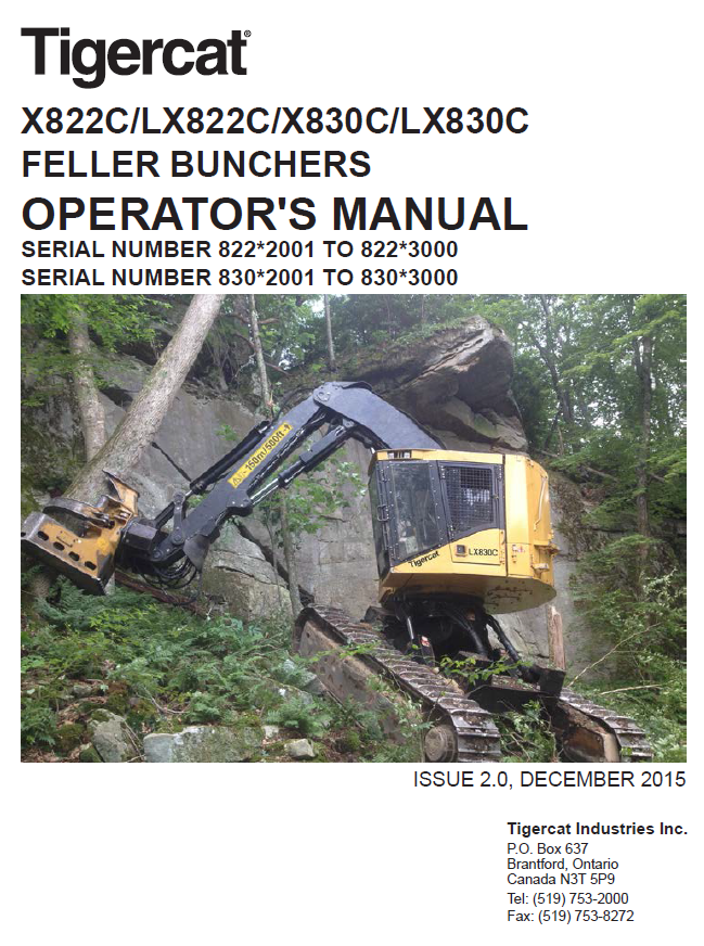 TIGERCAT X830C FELLER BUNCHER OPERATOR/USER MANUAL (83061001-83063000, 83062001-83063000) - PDF FILE DOWNLOAD