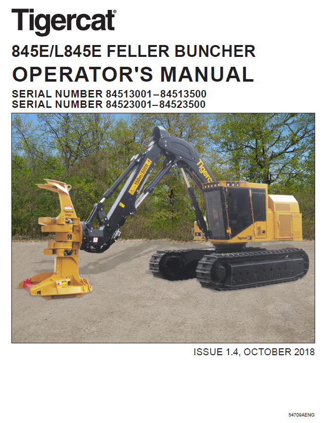 TIGERCAT L845E FELLER BUNCHER OPERATOR/USER MANUAL (84523001-84523500)