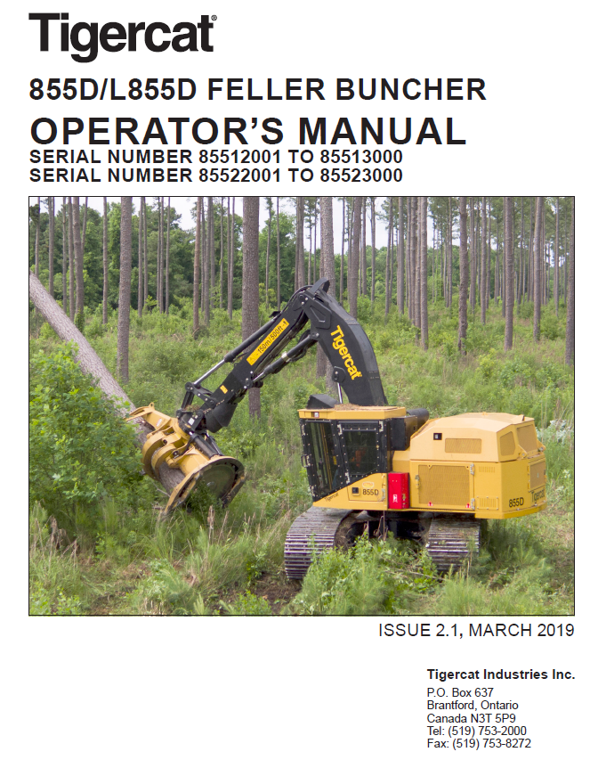 TIGERCAT L855D FELLER BUNCHER OPERATOR/USER MANUAL (85522001-85523000)