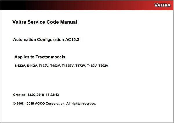 VALTRA Automation Configuration AC15.2 Service Code Manual – Complete Technical Guide
