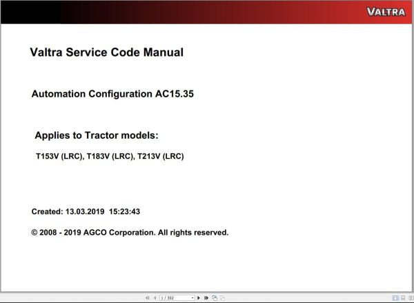 VALTRA AUTOMATION CONFIGURATION AC15.35 Service Code Manual