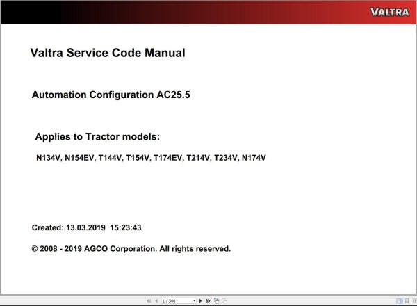 VALTRA Automation Configuration AC25.5 Service Code Manual – Tractor Diagnostic & Configuration Guide