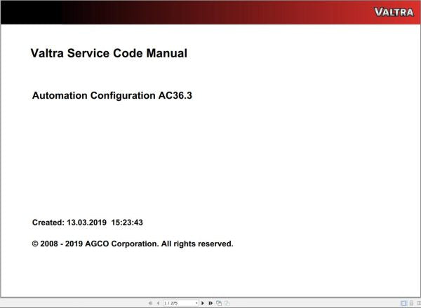 VALTRA Automation Configuration AC36.3 Service Code Manual | Valtra Tractor 600