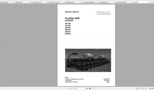 VALTRA SA Seeding Frontier CFS BP1106-BP3016 Operator’s Manual PDF