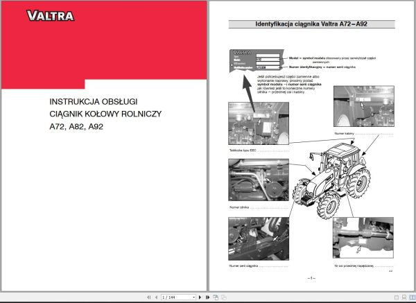 Valtra Tractor A72, A82, A92 Operator’s Manual – Repair & Service Guide
