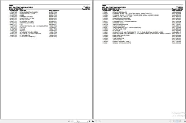 Valtra Tractor A95 (A Series 1D8) Parts Catalog Manual - VTA951D8