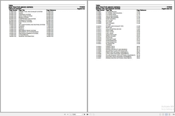VALTRA MEZZO SERIES 6000 Tractor Parts Catalog Manual – VFZ6000