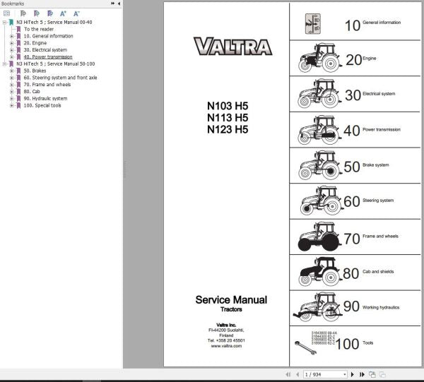 VALTRA TRACTOR N103H5, N113H5, N123H5 SERVICE MANUAL