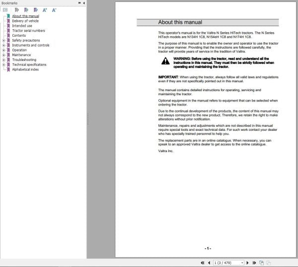 VALTRA Tractor N134H1C8, N1154EH1C8, N174H1C8 Operator’s Manual – Complete Guide