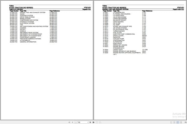 VALTRA TRACTOR N2 SERIES N142V Parts Catalog Manual VFN2142V