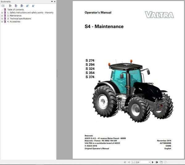 Valtra Tractor S274 to S374 Operator’s Manual – Complete PDF Guide
