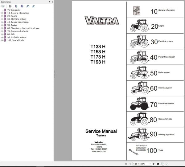VALTRA TRACTOR T133H, T153H, T173H, T193H SERVICE MANUAL