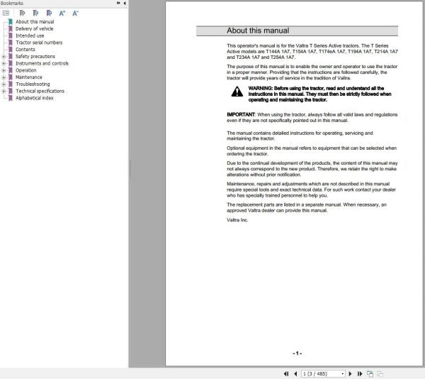 VALTRA TRACTOR T144A1A7 to T254A1A7 Operator’s Manual – Complete Guide