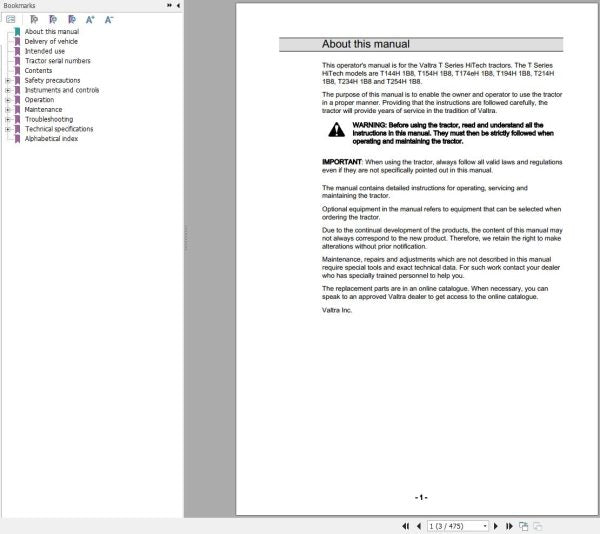 Valtra Tractor T144H1B8 to T254H1B8 Operator’s Manual – Complete Guide