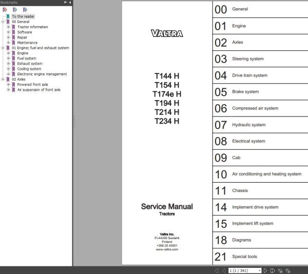 Valtra Tractor T144H T154H T174EH T194H T214H T234H Engine & Axle Service Manual
