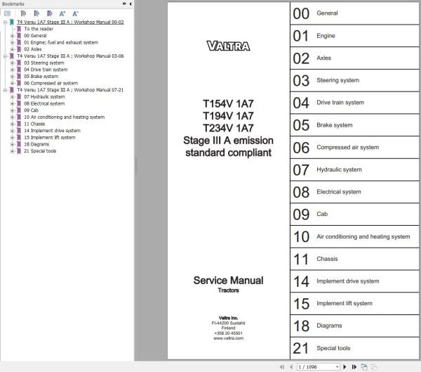 VALTRA Tractor T154V1A7, T194V1A7 & T234V1A7 Stage IIIA Service Manual 39296211