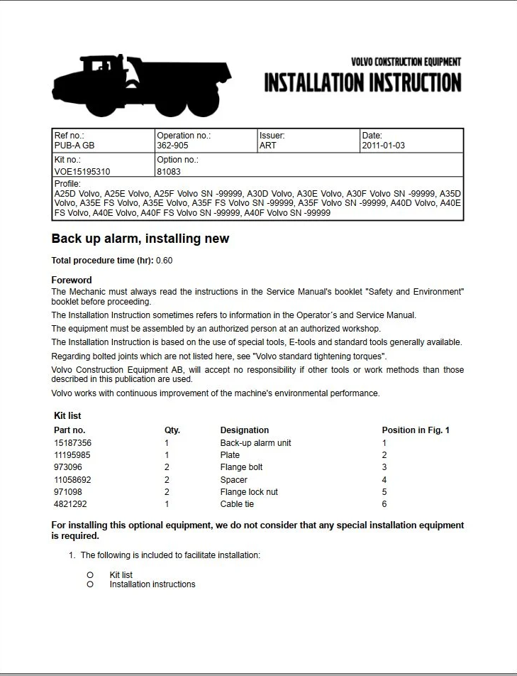 Volvo Dump Truck A30D Service Repair Manual PDF