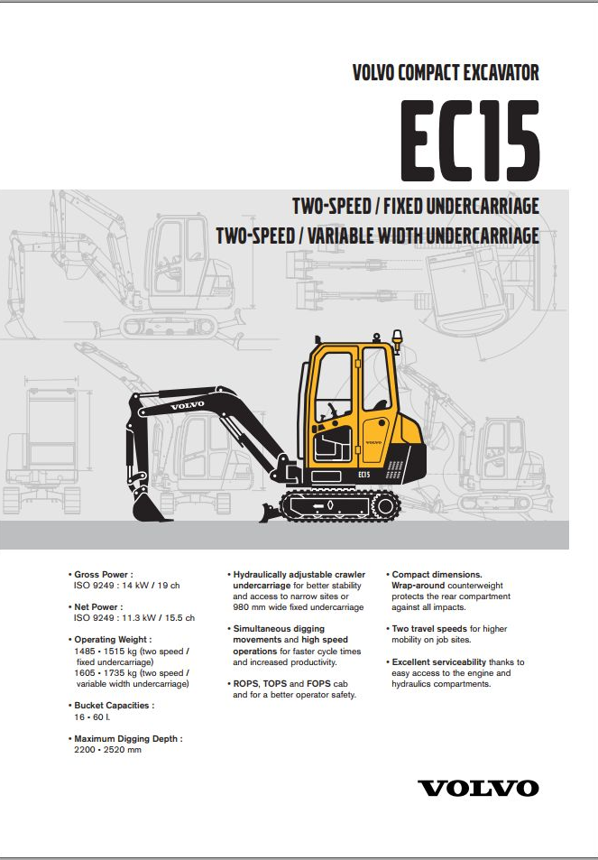 Volvo Excavator EC15 XT Parts and Service Repair Manual PDF