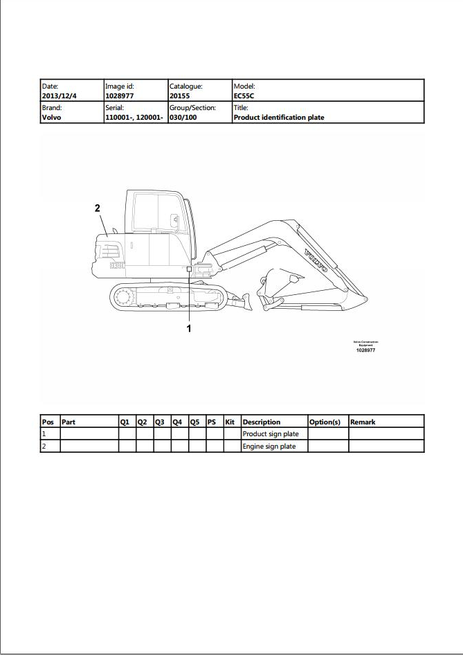 Volvo Excavator EC55C Parts Manual