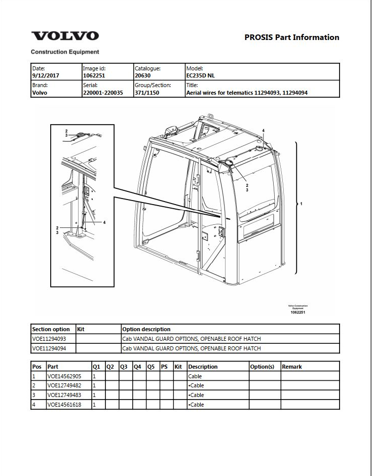 Volvo Excavator ECR235DL Parts