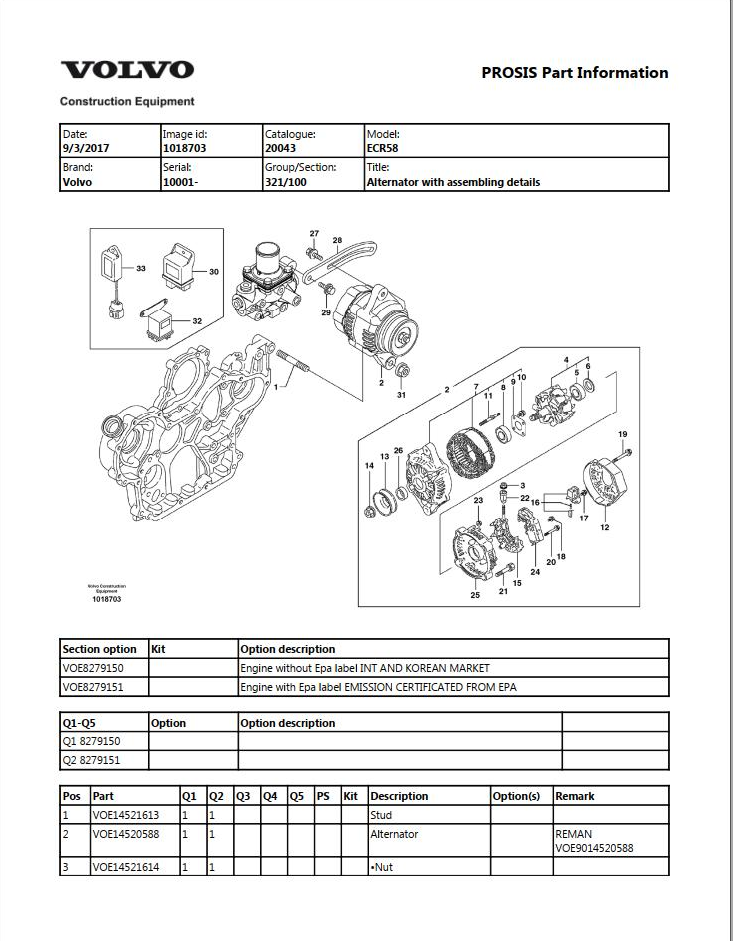 Volvo Excavator ECR58 Parts