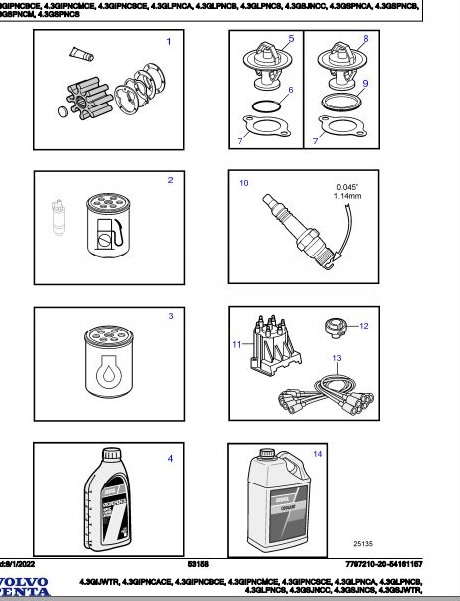 Volvo Penta Marine Gasoline Engines 4.3GIJWTR to 4.3GSJNCS Parts Catalog