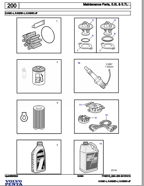 Volvo Penta Marine Gasoline Engines 5.0GiC-J 5.0GXiC-J 5.0GXiC-JF Parts Catalog