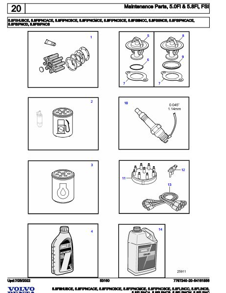 Volvo Penta Marine Gasoline Engines 5.8FIIHUBCE to 5.8FLPNC Parts Catalog