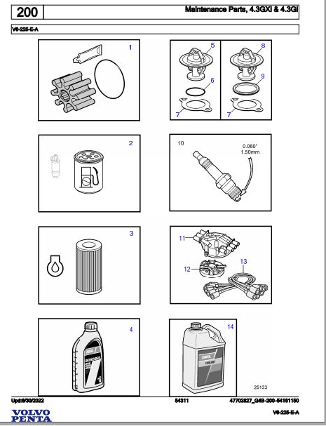 Volvo Penta Marine Gasoline Engines V6-225-E-A Parts Catalog
