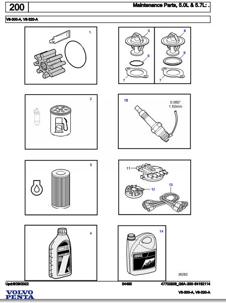 Volvo Penta Marine Gasoline Engines V8-300-A V8-320-A Parts Catalog Manual