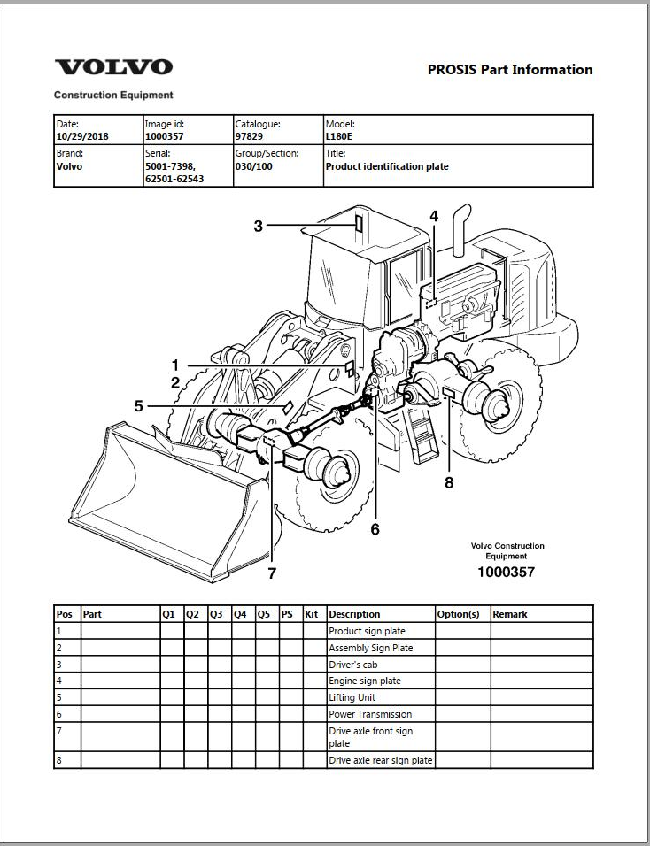 Volvo Wheel Loader L180E Parts Catalog