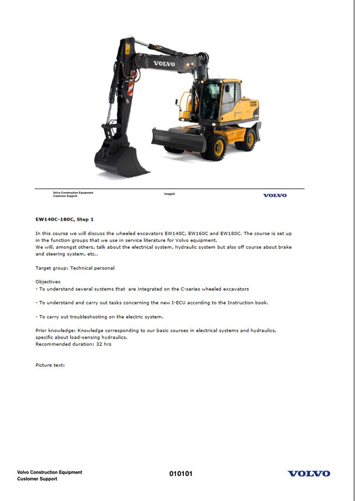 Volvo Wheeled Excavator EW140C EW160C EW180C General Service Manual PDF