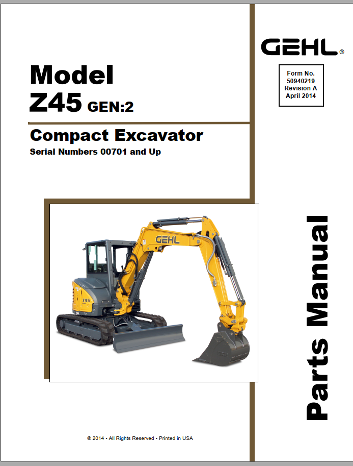 Z45 (GEN 2) Gehl Compact Excavator Parts Catalog Manual PDF Download