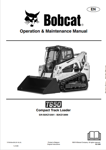 BOBCAT T650 COMPACT TRACK LOADER OPERATION & MAINTENANCE MANUAL (7276505) - PDF FILE