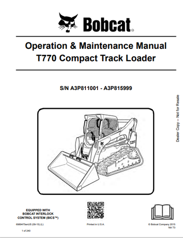 BOBCAT T770 COMPACT TRACK LOADER OPERATION & MAINTENANCE MANUAL (6989475) - PDF FILE
