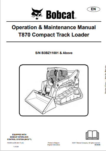 BOBCAT T870 COMPACT TRACK LOADER OPERATION & MAINTENANCE MANUAL (7253831) - PDF FILE