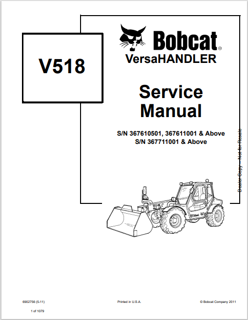 BOBCAT V518 VERSAHANDLER SERVICE MANUAL (6902756) - PDF FILE