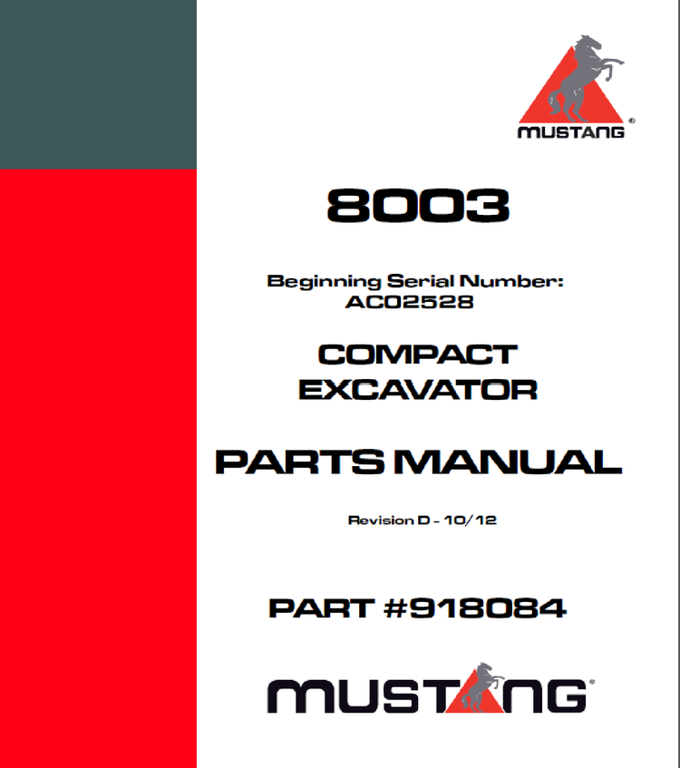 Mustang 8003 Compact Excavator Parts Catalog Manual 918084 PDF Download