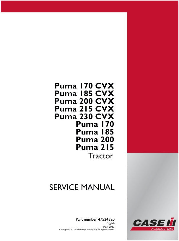 CASE 170, 185, 200, 215, 230 CVX Tractor Service Manual - 47524320