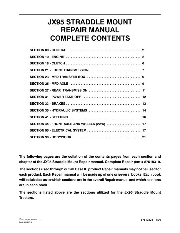 Case JX95 Straddle Mount Tractor Service Manual (Part No. 87519324) - Repair & Workshop Guide