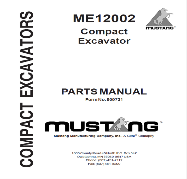 Mustang ME12002 Compact Excavator Parts Catalog Manual 909731 PDF Download