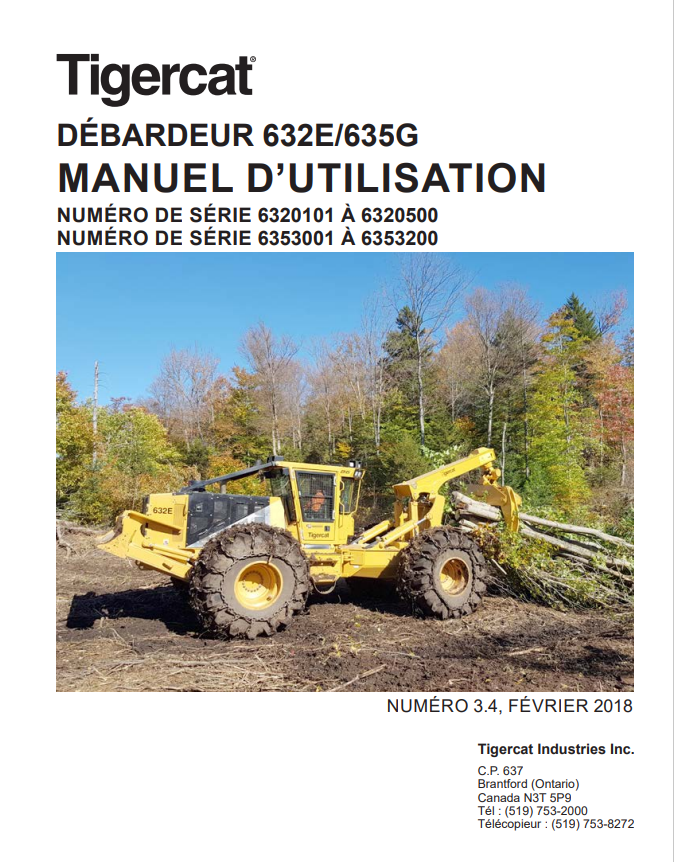Tigercat 632E, 635G Skidder Operator's/User Manual (6320500, 6353200)