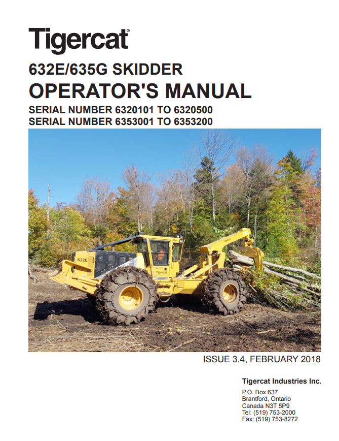 Tigercat 632E, 635G Skidder Operator's/User Manual (6320500, 6353200)